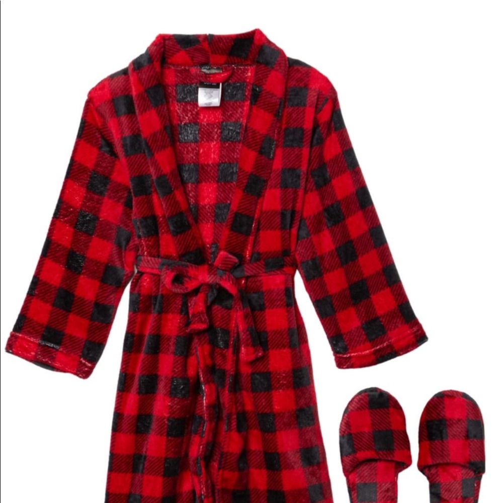 🏈🏈NWT Boys 8/10 Robe and Slippers Red/Black - Picture 2 of 2